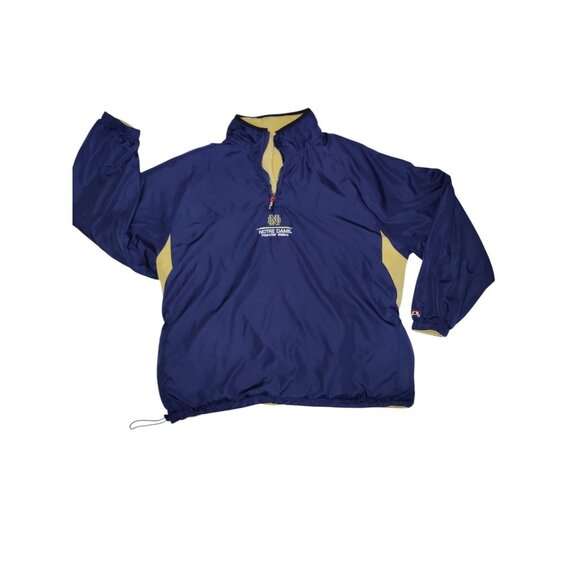 Notre Dame Vtg P2 Reversible Beige Fleece Navy Blue Nylon Pullover Jacket XL - Picture 2 of 12